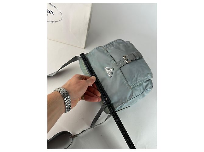 Vintage Prada hellblaues Polyester-Crossbody-Bag Silber - Ansicht 12