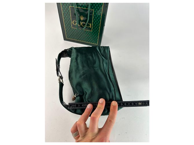 Vintage Gucci Polyester Leder Handtasche Grün - Ansicht 10