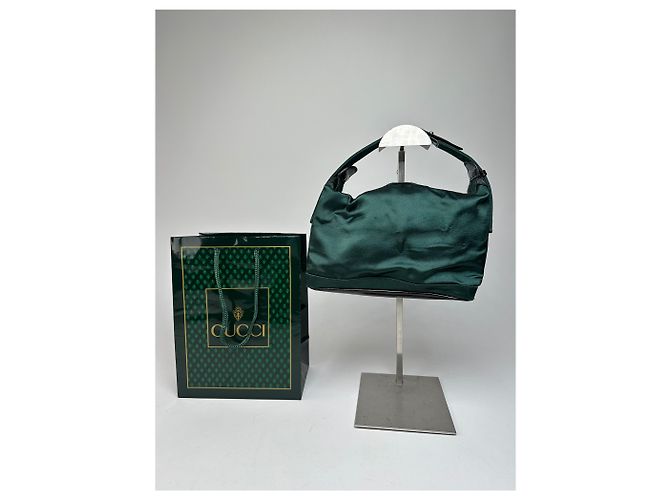 Vintage Gucci Polyester Leder Handtasche Grün - Ansicht 7