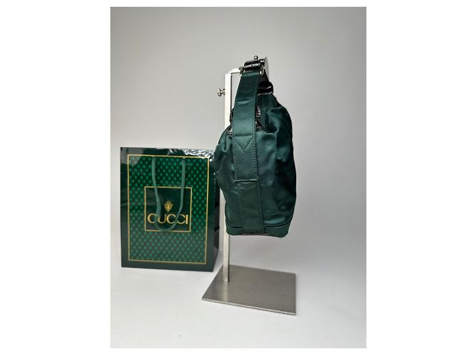 Vintage Gucci Polyester Leder Handtasche Grün - Ansicht 8