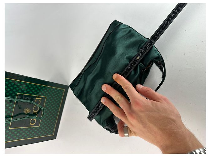 Vintage Gucci Polyester Leder Handtasche Grün - Ansicht 9