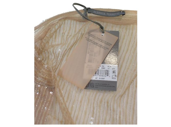 NWT Alberta Ferretti Blusa Transparente de Seda com Apliques de Lantejoulas Nudes Top de Noite IT 44 Bege - vista 4