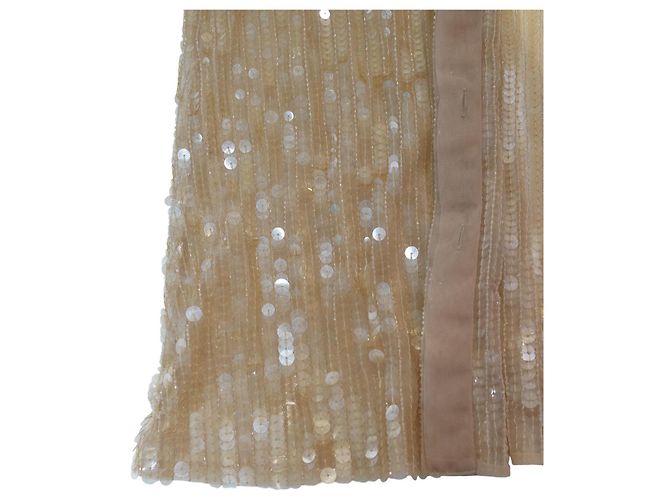 NWT Alberta Ferretti Blusa Transparente de Seda com Apliques de Lantejoulas Nudes Top de Noite IT 44 Bege - vista 7