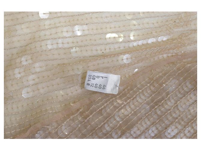 NWT Alberta Ferretti Blusa Transparente de Seda com Apliques de Lantejoulas Nudes Top de Noite IT 44 Bege - vista 8