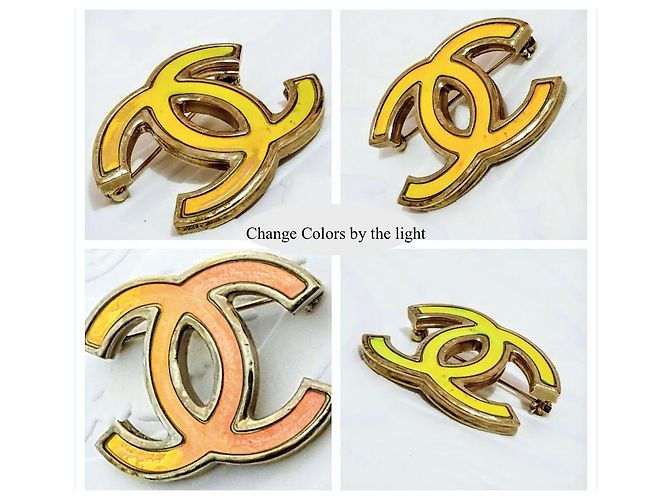 Chanel Iridescent Brosche Goldbeschichtet Golden Grün Orange Gelb - Ansicht 8