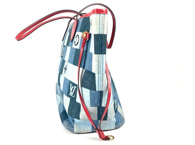 Borsa tote Neverfull Damier e Monogram Patchwork Denim MM di Louis Vuitton Blu - vista 4