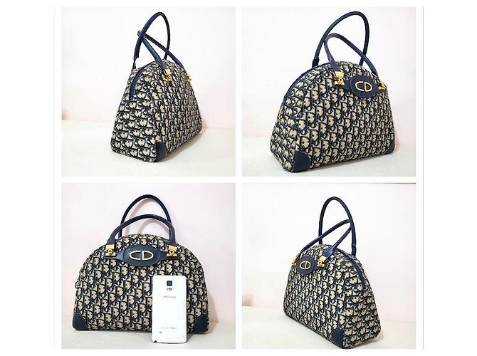 Christian Dior Borsa Trotter Oblique Blu navy Gold hardware - vista 4