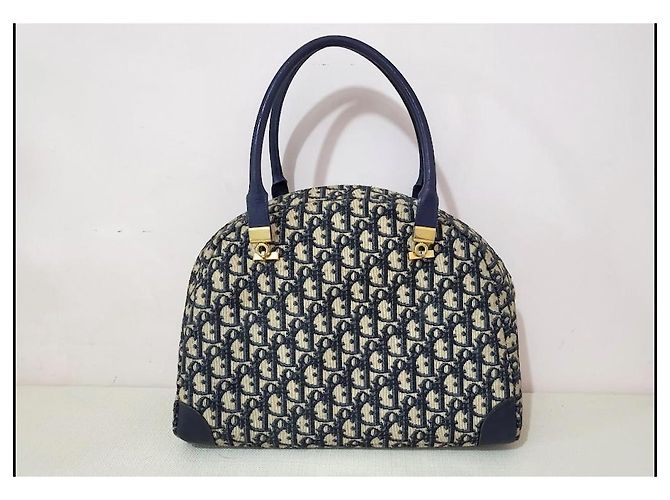 Christian Dior Borsa Trotter Oblique Blu navy Gold hardware - vista 5