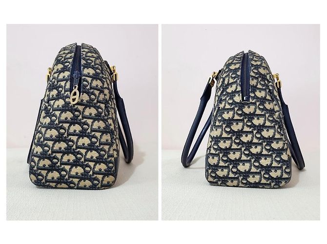 Christian Dior Borsa Trotter Oblique Blu navy Gold hardware - vista 8