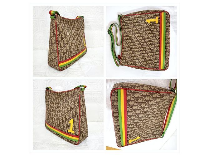 Christian Dior Borsa a tracolla Galliano Trotter Oblique marrone Rosso Verde Giallo Marrone chiaro - vista 11