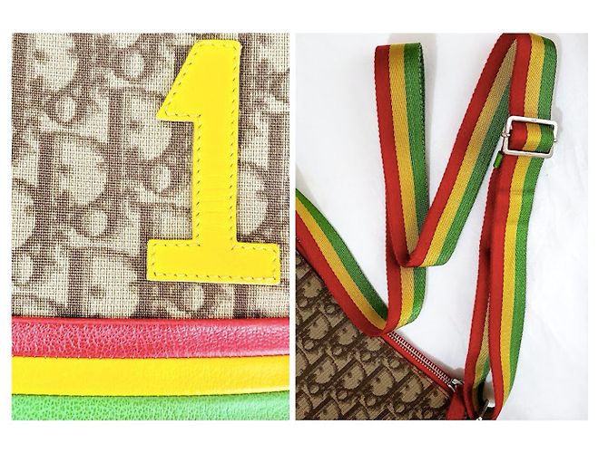 Christian Dior Borsa a tracolla Galliano Trotter Oblique marrone Rosso Verde Giallo Marrone chiaro - vista 12