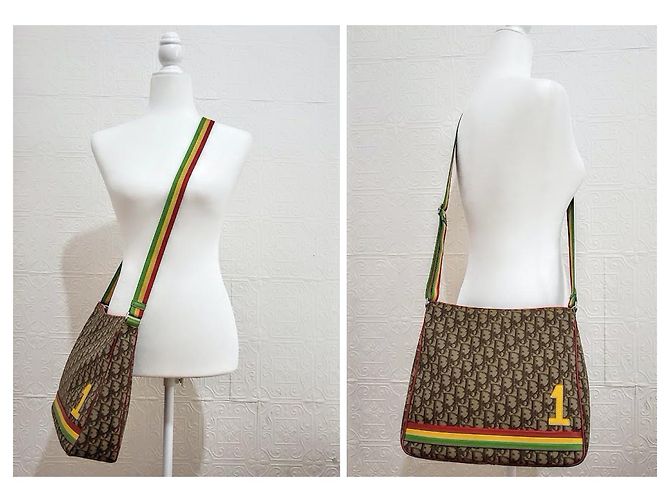 Christian Dior Borsa a tracolla Galliano Trotter Oblique marrone Rosso Verde Giallo Marrone chiaro - vista 4