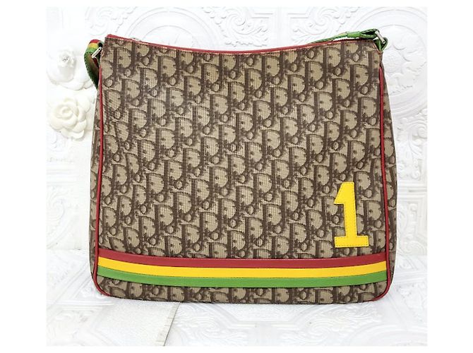 Christian Dior Borsa a tracolla Galliano Trotter Oblique marrone Rosso Verde Giallo Marrone chiaro - vista 5