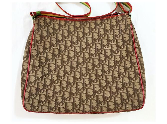 Christian Dior Borsa a tracolla Galliano Trotter Oblique marrone Rosso Verde Giallo Marrone chiaro - vista 6