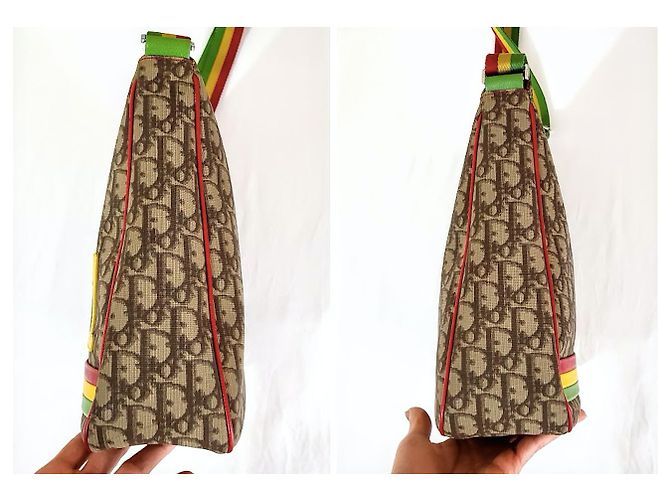 Christian Dior Borsa a tracolla Galliano Trotter Oblique marrone Rosso Verde Giallo Marrone chiaro - vista 7