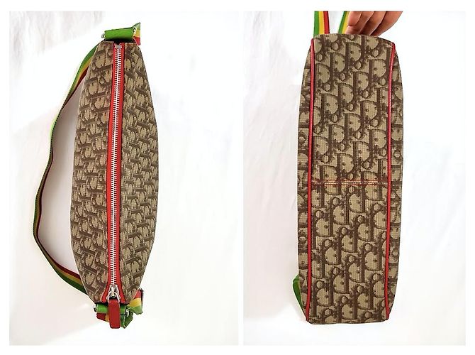 Christian Dior Borsa a tracolla Galliano Trotter Oblique marrone Rosso Verde Giallo Marrone chiaro - vista 8