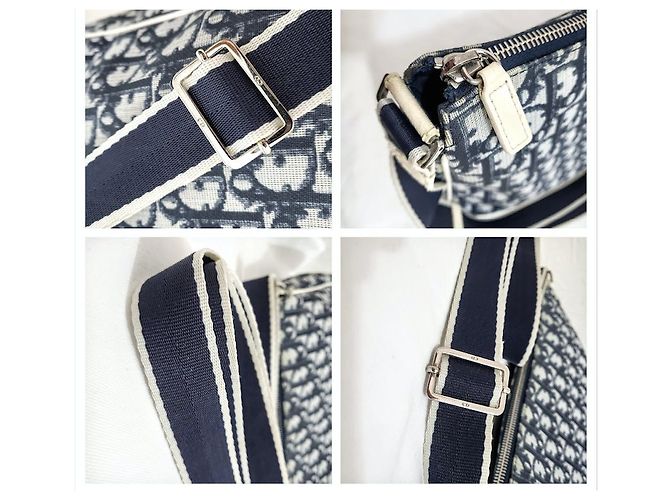 Christian Dior Trotter Oblique Umhängetasche Weiß Marineblau Silber Hardware - Ansicht 10