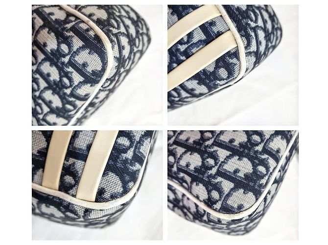Christian Dior Trotter Oblique Umhängetasche Weiß Marineblau Silber Hardware - Ansicht 11