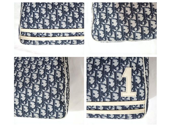 Christian Dior Trotter Oblique Umhängetasche Weiß Marineblau Silber Hardware - Ansicht 12