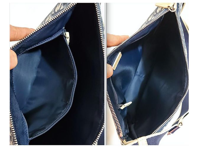 Christian Dior Trotter Oblique Umhängetasche Weiß Marineblau Silber Hardware - Ansicht 13