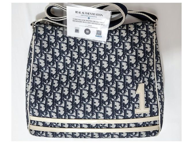 Christian Dior Trotter Oblique Umhängetasche Weiß Marineblau Silber Hardware - Ansicht 14