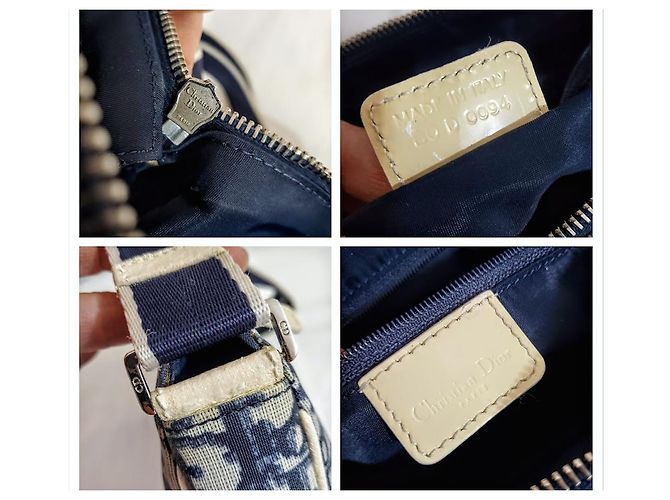 Christian Dior Trotter Oblique Umhängetasche Weiß Marineblau Silber Hardware - Ansicht 2