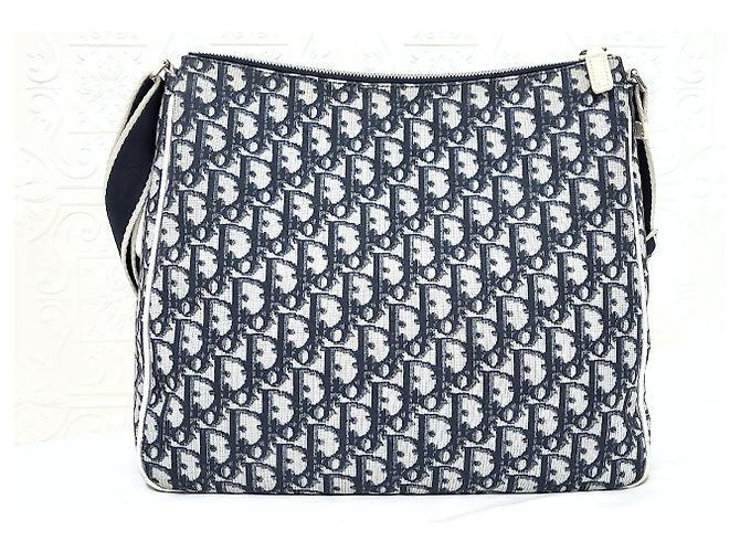 Christian Dior Trotter Oblique Umhängetasche Weiß Marineblau Silber Hardware - Ansicht 6