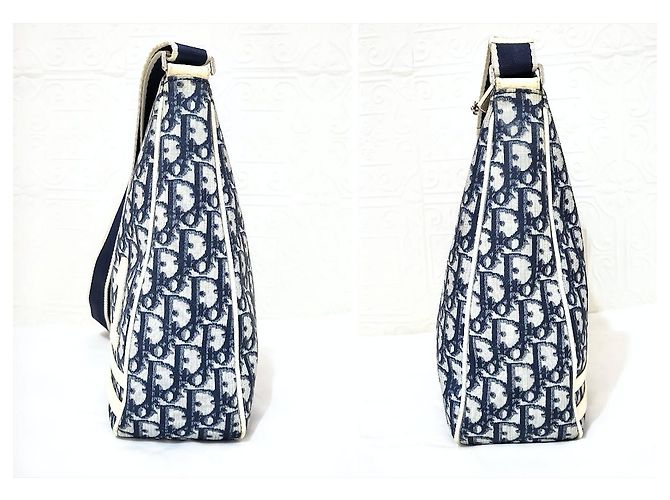 Christian Dior Trotter Oblique Umhängetasche Weiß Marineblau Silber Hardware - Ansicht 8