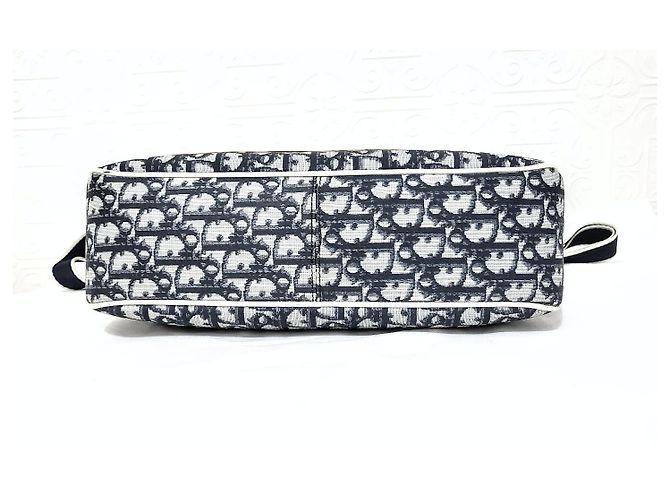Christian Dior Trotter Oblique Umhängetasche Weiß Marineblau Silber Hardware - Ansicht 9