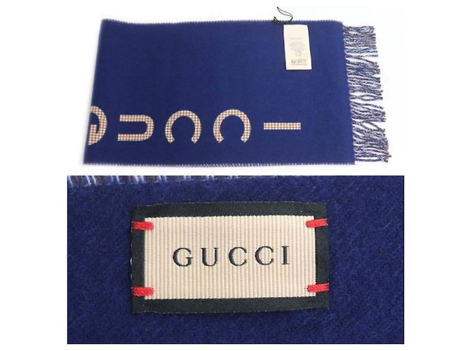 Sciarpa Gucci Logo in Cammello Blu navy - vista 3
