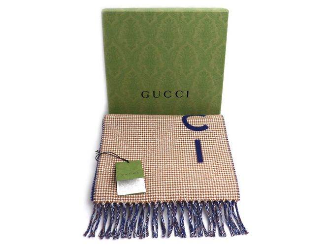 Sciarpa Gucci Logo in Cammello Blu navy - vista 5
