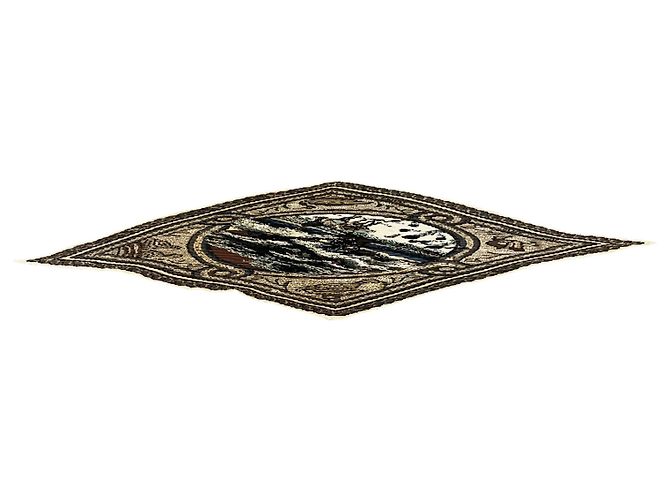 Hermès Bufanda plisada de seda twill con estampado Sous Le Cèdre en marrón / marfil multi Castaño - vista 3