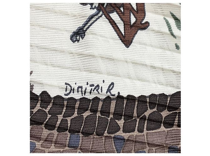 Hermès Bufanda plisada de seda twill con estampado Sous Le Cèdre en marrón / marfil multi Castaño - vista 4