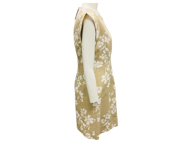 Vestido de lino floral Rosedale de Veronica Beard en piedra caqui / blanco roto - vista 2