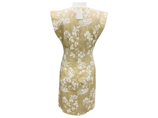 Vestido de lino floral Rosedale de Veronica Beard en piedra caqui / blanco roto - vista 3