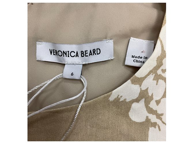 Vestido de lino floral Rosedale de Veronica Beard en piedra caqui / blanco roto - vista 4