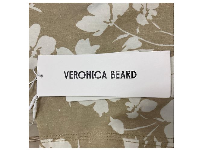 Vestido de lino floral Rosedale de Veronica Beard en piedra caqui / blanco roto - vista 5