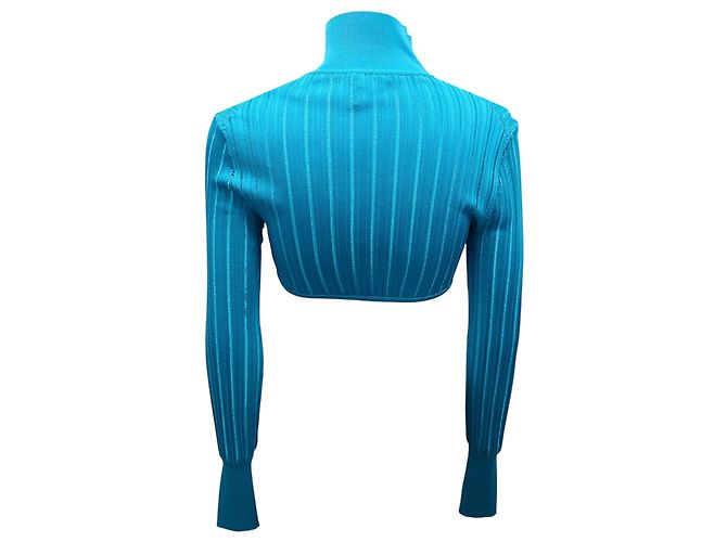 Alaïa Alaia türkisfarbener cropped glänzender Crinoline-Cardigan Blau - Ansicht 3