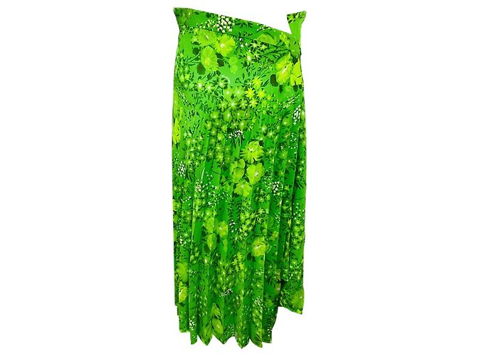 Falda midi asimétrica plisada con estampado floral verde de Balenciaga - vista 3