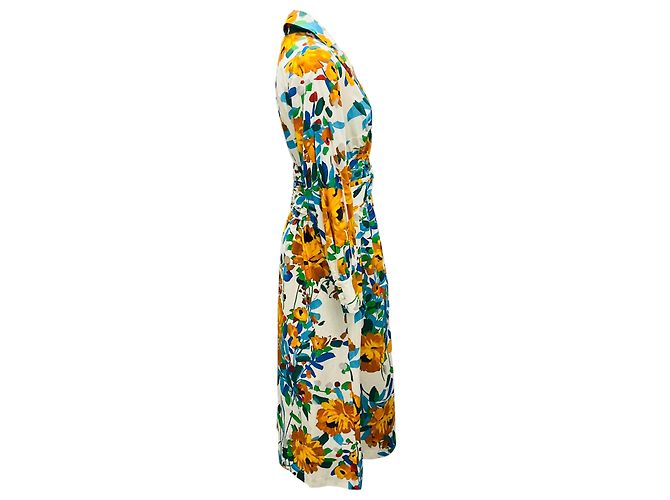 Abito camicia in cotone arricciato stampato floreale multicolore Lela Rose - vista 2