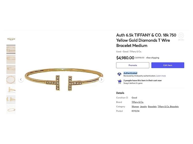 Bracciale Tiffany & Co T Wire in oro giallo 18k e diamanti - vista 3