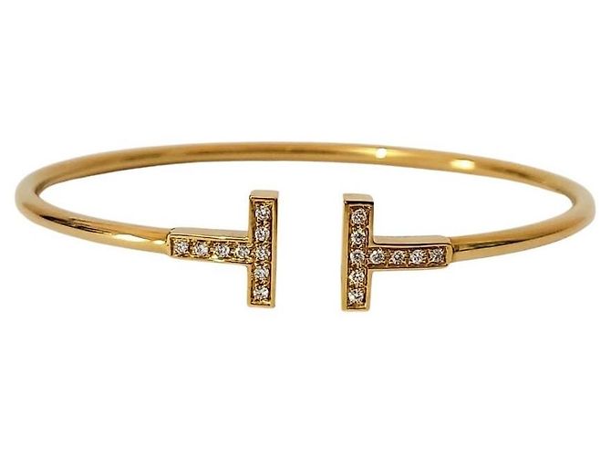 Bracciale Tiffany & Co T Wire in oro giallo 18k e diamanti - vista 4