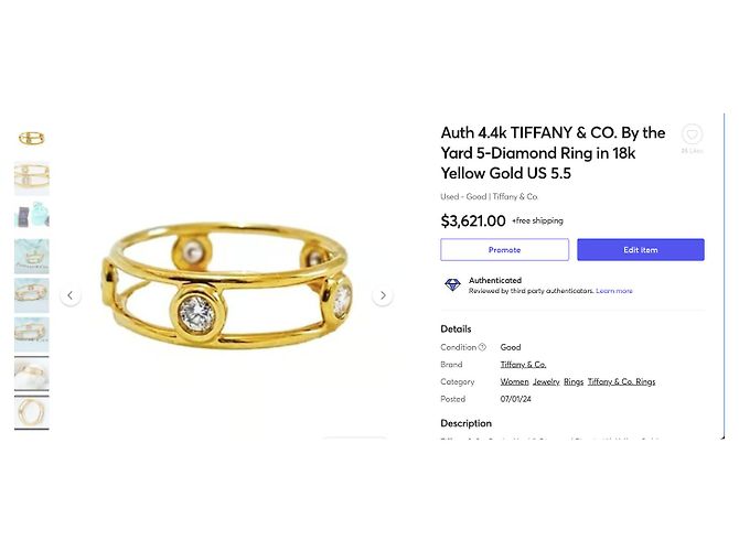 Elsa Peretti Anello 5 diamanti By the Yard in oro giallo 18k Tiffany & Co - vista 4