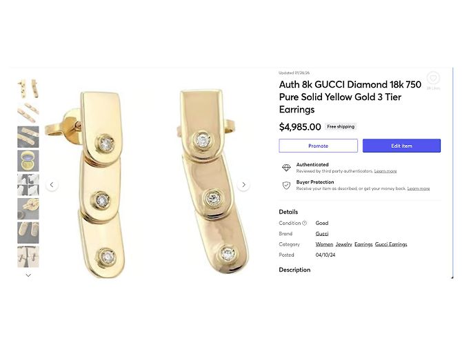 Orecchini Gucci a 3 livelli in oro giallo 18k e diamanti - vista 9
