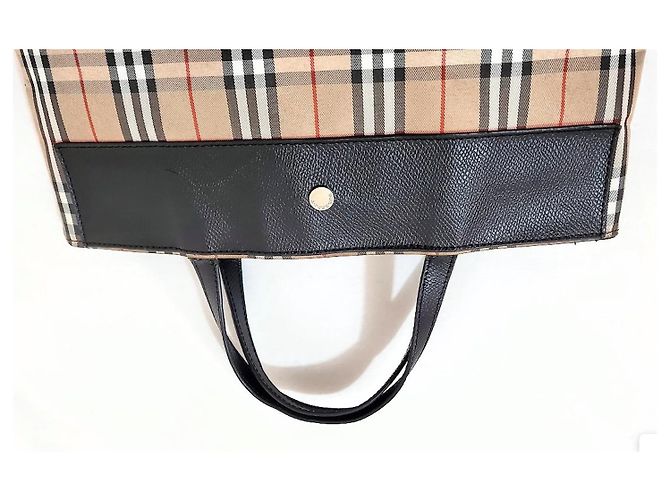 Borsa tote Burberry in pelle nera e tela a quadri Nero Marrone chiaro - vista 10