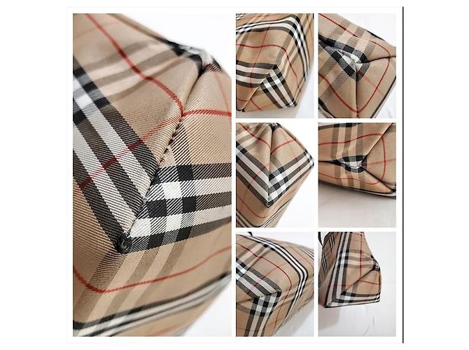Borsa tote Burberry in pelle nera e tela a quadri Nero Marrone chiaro - vista 12