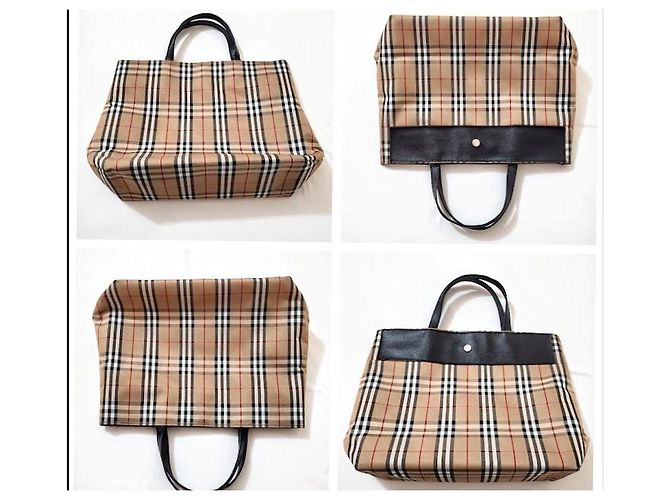 Borsa tote Burberry in pelle nera e tela a quadri Nero Marrone chiaro - vista 13