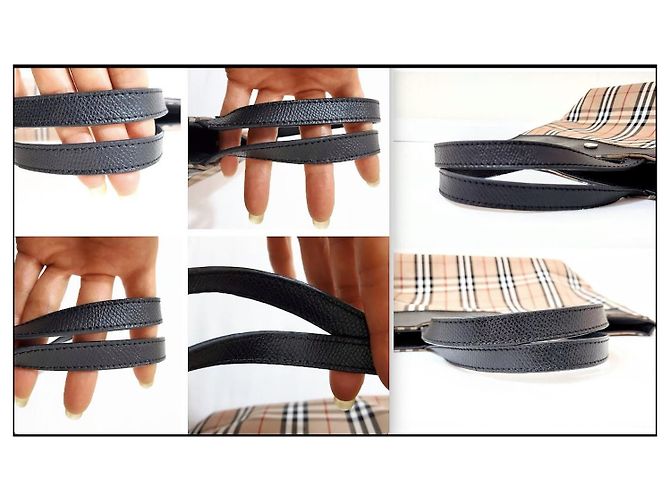 Borsa tote Burberry in pelle nera e tela a quadri Nero Marrone chiaro - vista 14