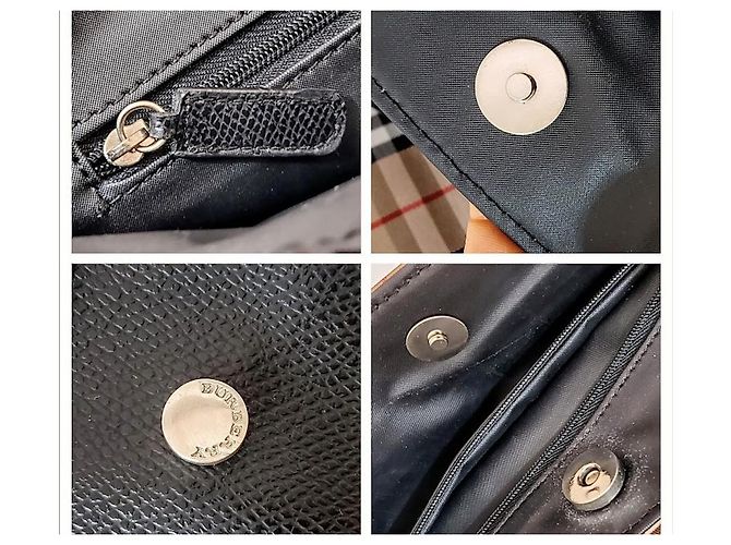 Borsa tote Burberry in pelle nera e tela a quadri Nero Marrone chiaro - vista 3