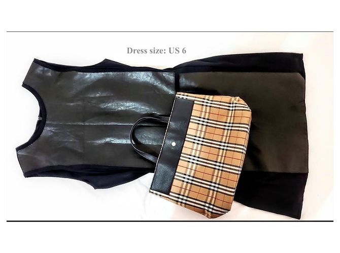 Borsa tote Burberry in pelle nera e tela a quadri Nero Marrone chiaro - vista 5